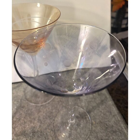 Set of 4 Elements Iridescent Etched Martini Glasses w/Different Designs #3052 - Picture 7 of 8